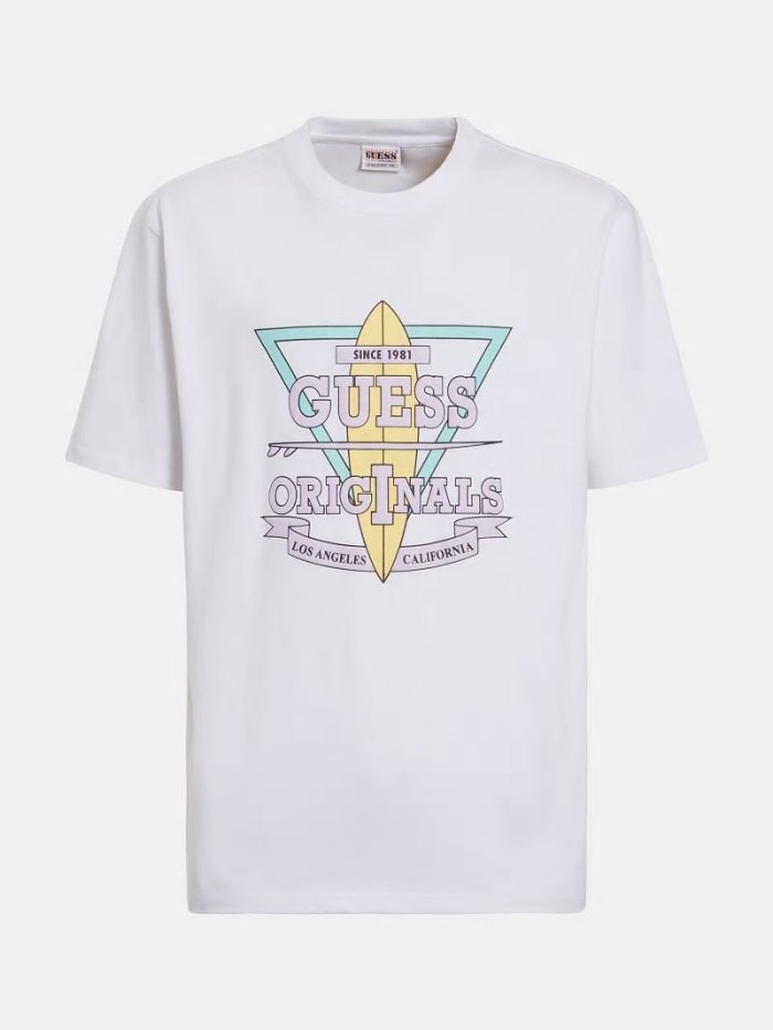 Camiseta Guess Logo Front Hombre Blancos | SE-756842