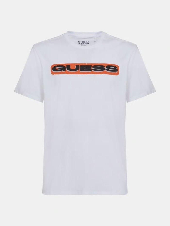 Camiseta Guess Logo Front Hombre Blancos | SE-344873