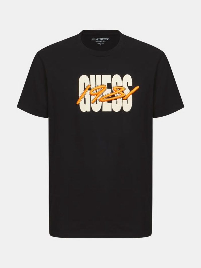 Camiseta Guess Logo Front Hombre Negros | SE-818811