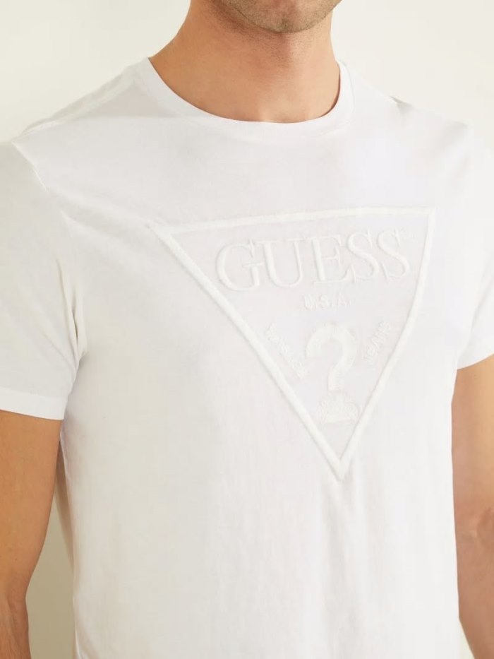 Camiseta Guess Logo Triangle Hombre Blancos | SE-689481