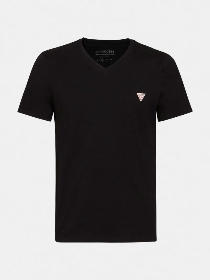 Camiseta Guess Logo V-neck Hombre Negros | SE-611389