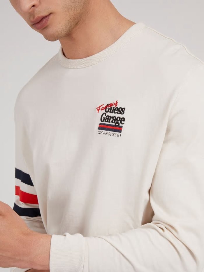 Camiseta Guess Long Sleeves Hombre Blancos | SE-767264