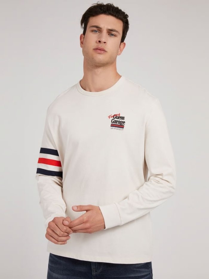 Camiseta Guess Long Sleeves Hombre Blancos | SE-767264