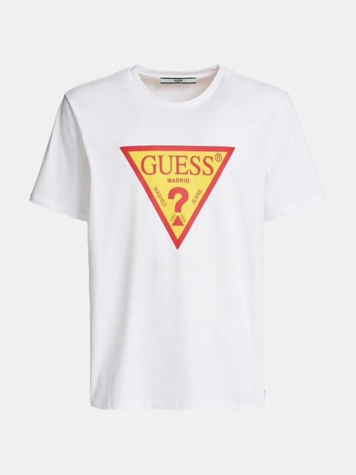 Camiseta Guess Madrid Logo Hombre Blancos | SE-393830