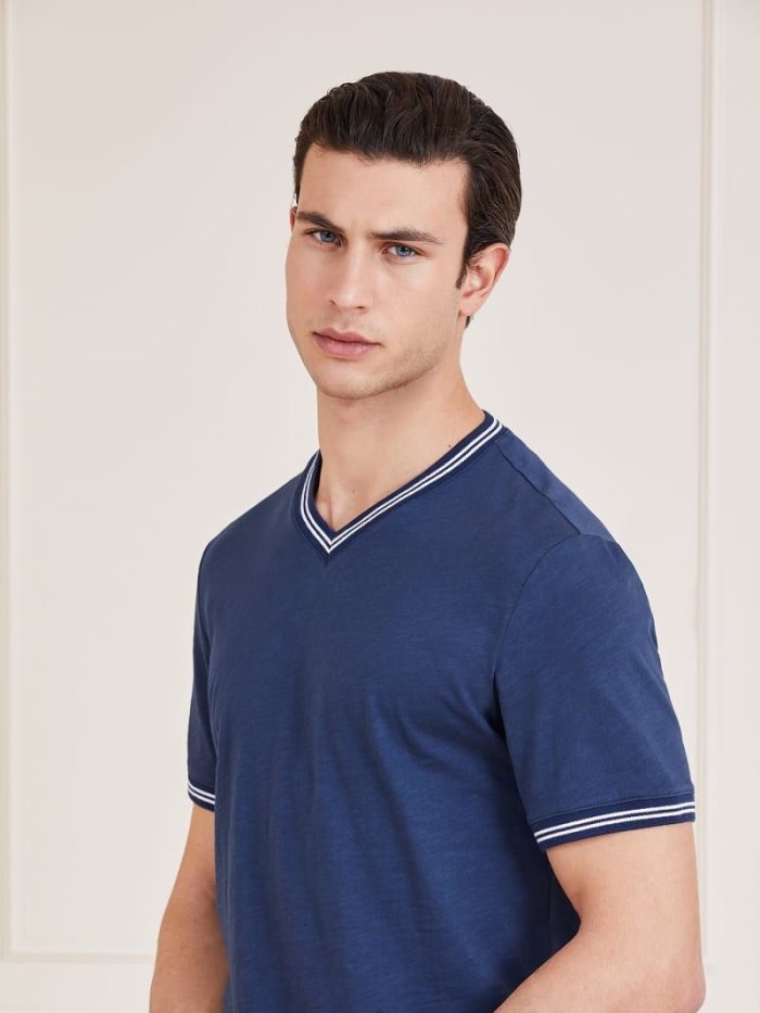 Camiseta Guess Marciano V Neck Hombre Azules | SE-168228