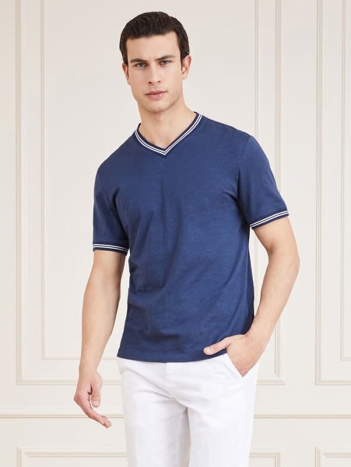 Camiseta Guess Marciano V Neck Hombre Azules | SE-168228