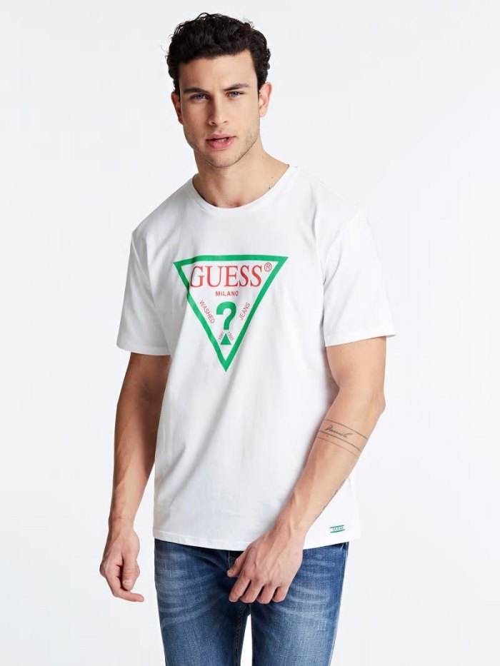 Camiseta Guess Milan Logo Hombre Blancos | SE-942869