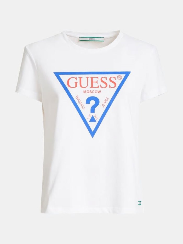 Camiseta Guess Moscow Logo Mujer Blancos | SE-734687