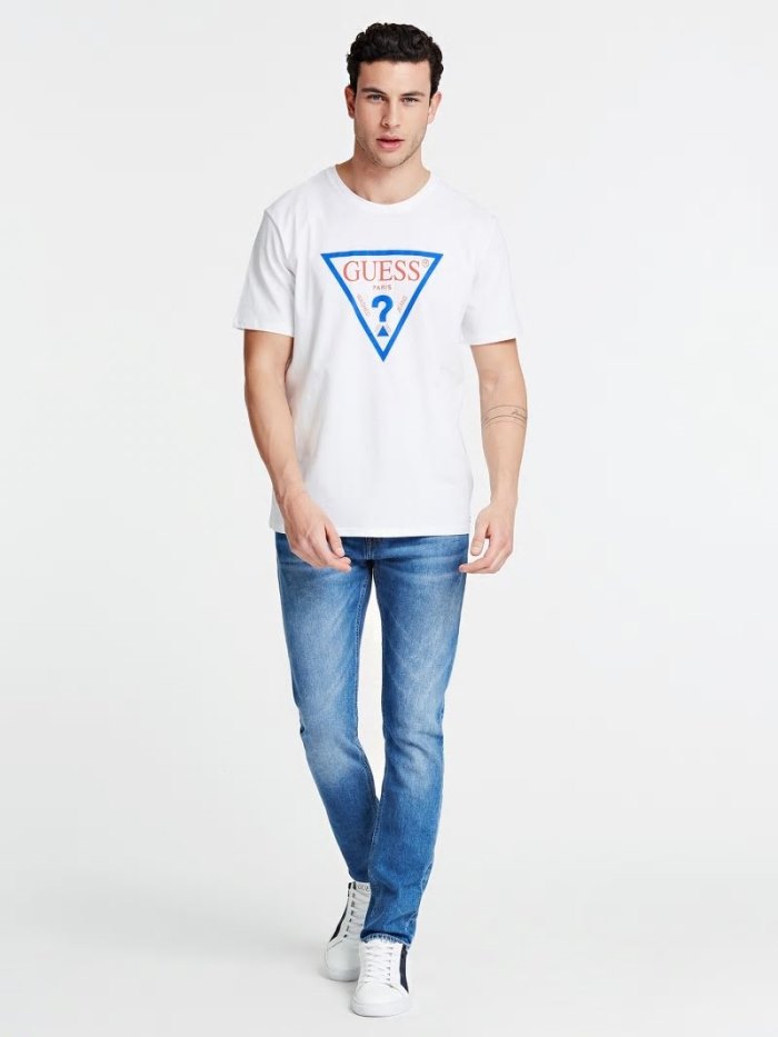 Camiseta Guess Paris Logo Hombre Blancos | SE-408998