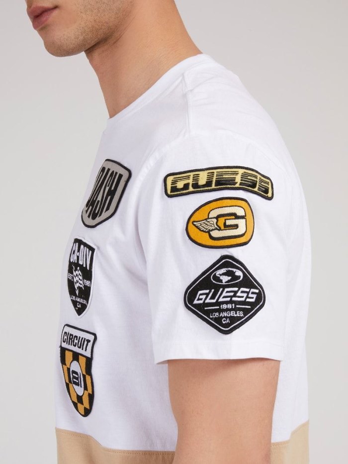 Camiseta Guess Patch Hombre Blancos | SE-785950