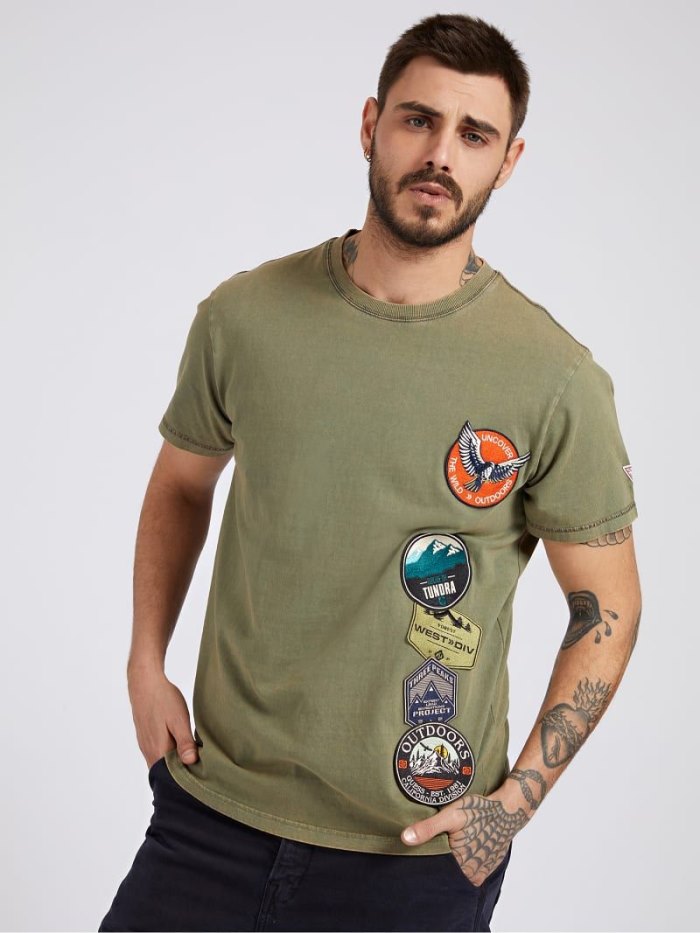 Camiseta Guess Patch Hombre Verdes | SE-490809