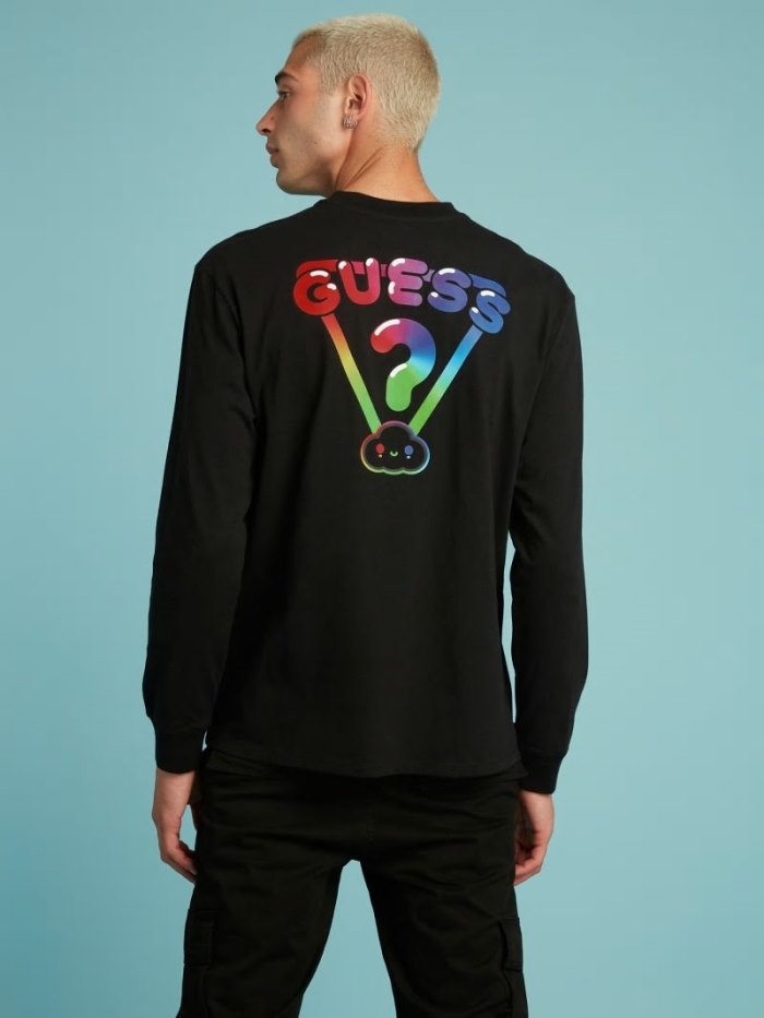 Camiseta Guess Placed Print Hombre Negros | SE-384197