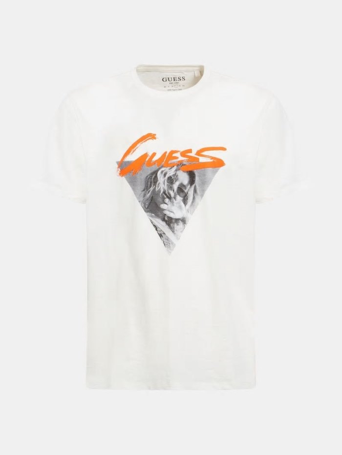 Camiseta Guess Printed Front Hombre Blancos | SE-230942