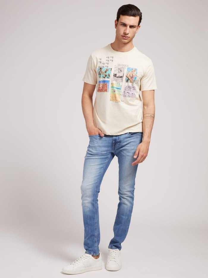 Camiseta Guess Printed Front Hombre Creme | SE-101849