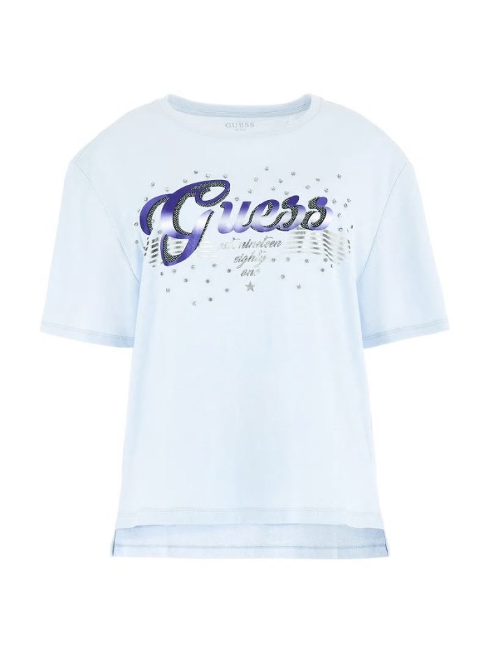 Camiseta Guess Rhinestones Logo Mujer Azules Claro | SE-269791