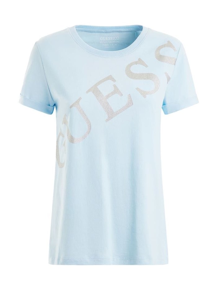 Camiseta Guess Rhinestones Logo Mujer Azules Claro | SE-911399