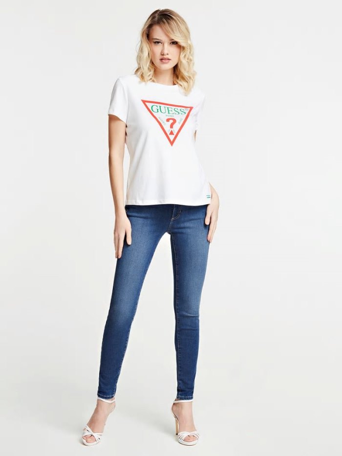 Camiseta Guess Rome Logo Mujer Blancos | SE-440184