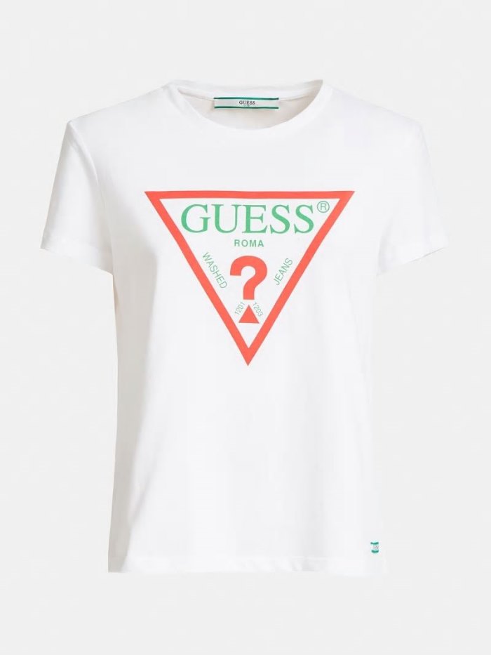 Camiseta Guess Rome Logo Mujer Blancos | SE-440184