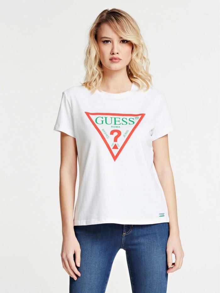 Camiseta Guess Rome Logo Mujer Blancos | SE-440184