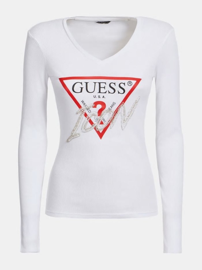 Camiseta Guess Setting Stones Logo Mujer Blancos | SE-018905