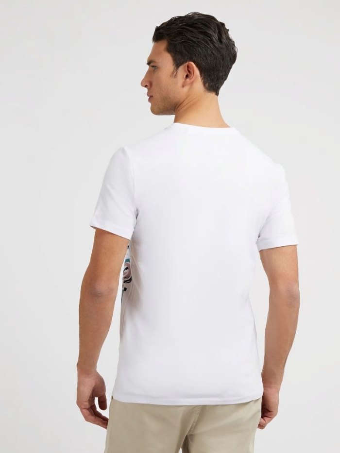 Camiseta Guess Side Vertical Logo Print Hombre Blancos | SE-583353