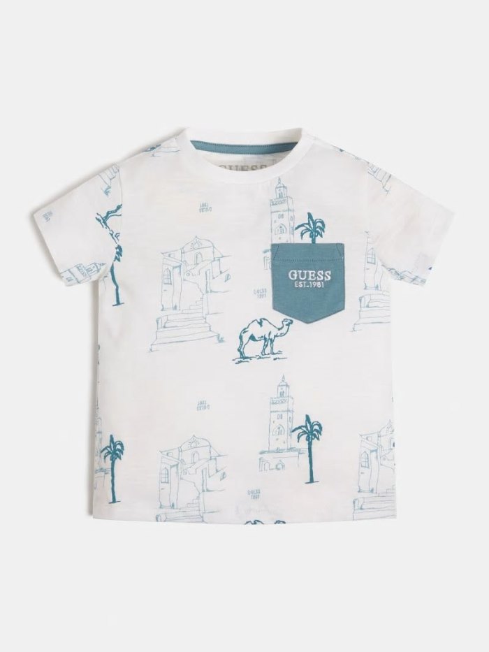 Camiseta Guess Slub All Over Print Niños Azules | SE-450310