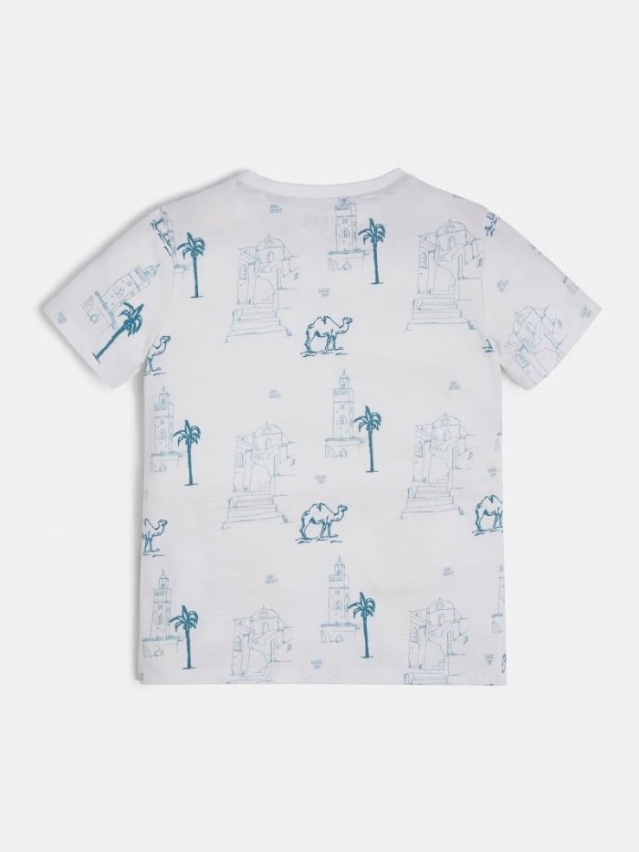 Camiseta Guess Slub All Over Print Niños Azules | SE-799253