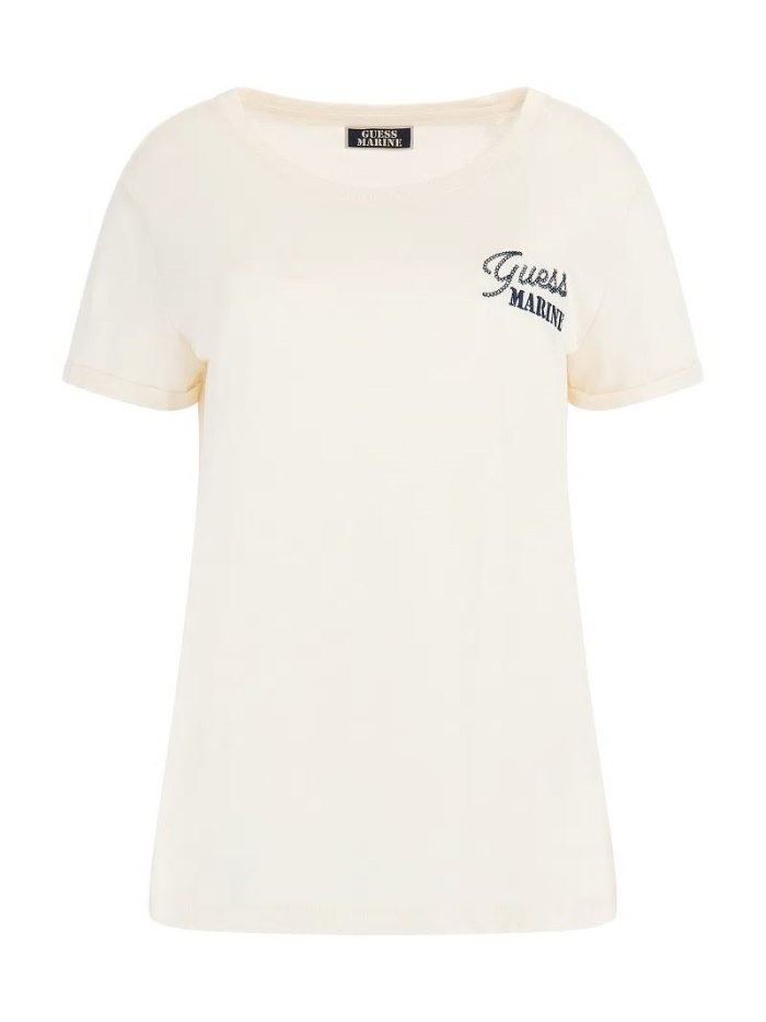 Camiseta Guess Small Embroidered Logo Mujer Blancos | SE-336937