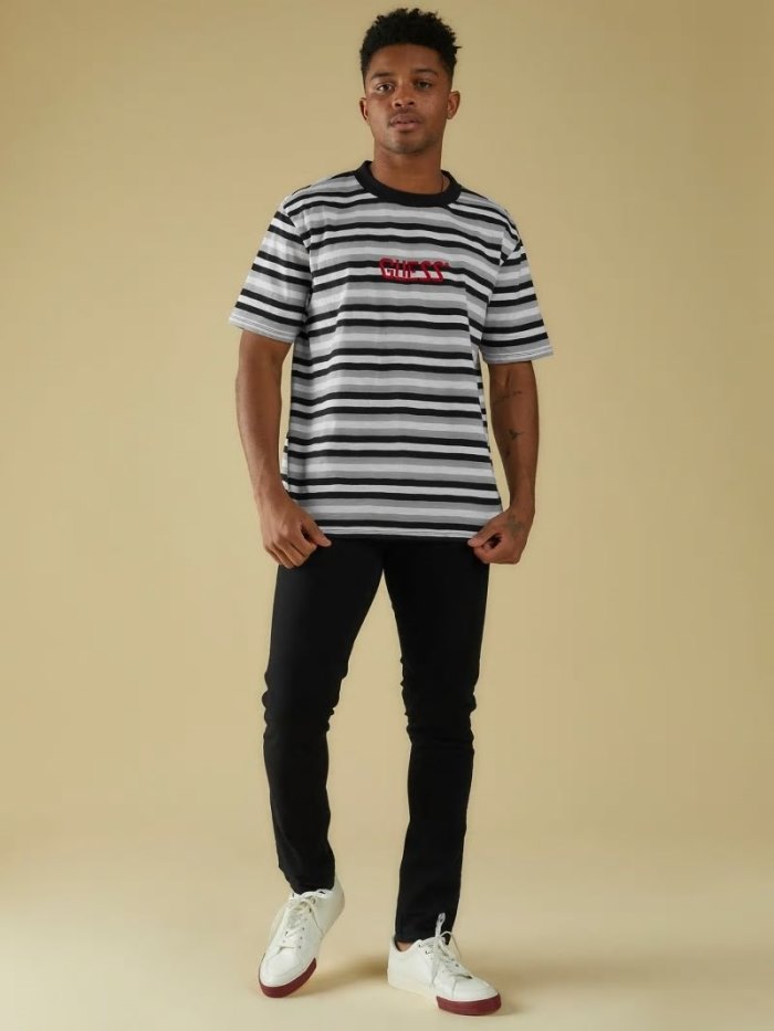 Camiseta Guess Stripe Motif Hombre Negros | SE-475456