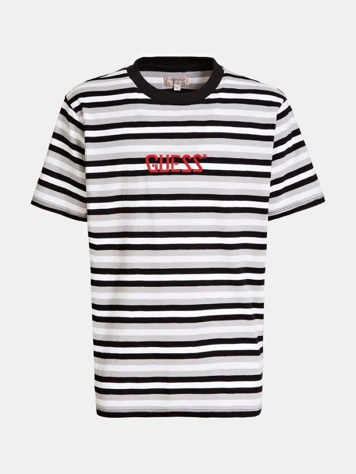 Camiseta Guess Stripe Motif Hombre Negros | SE-475456