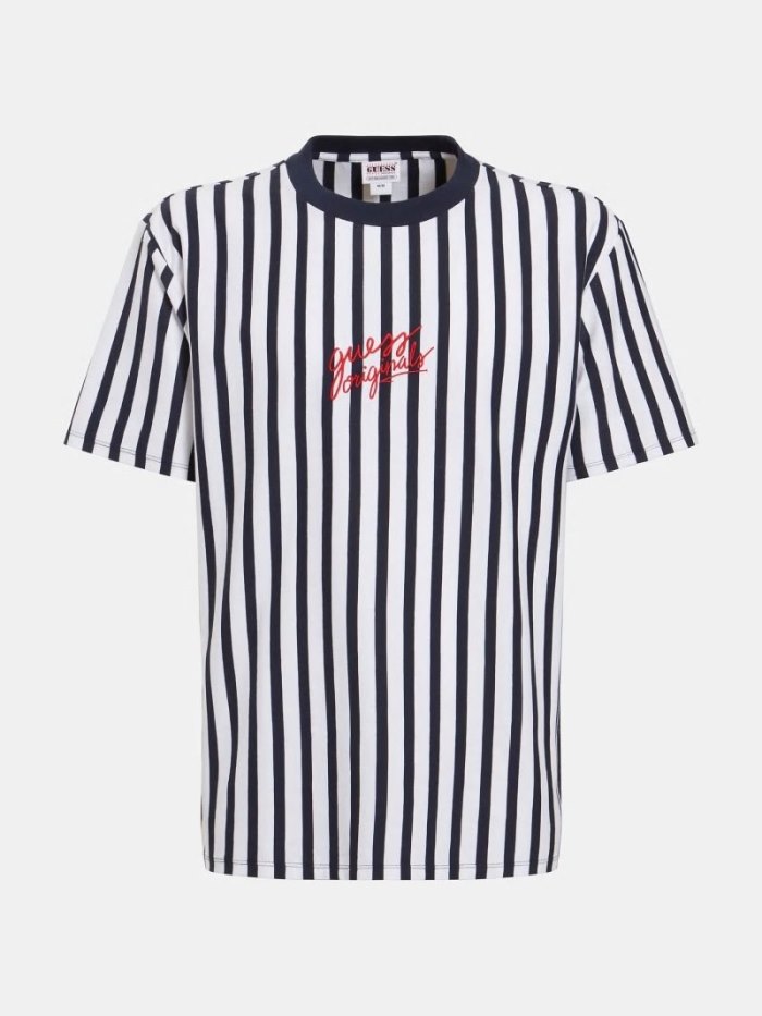 Camiseta Guess Striped Hombre Azules | SE-177413