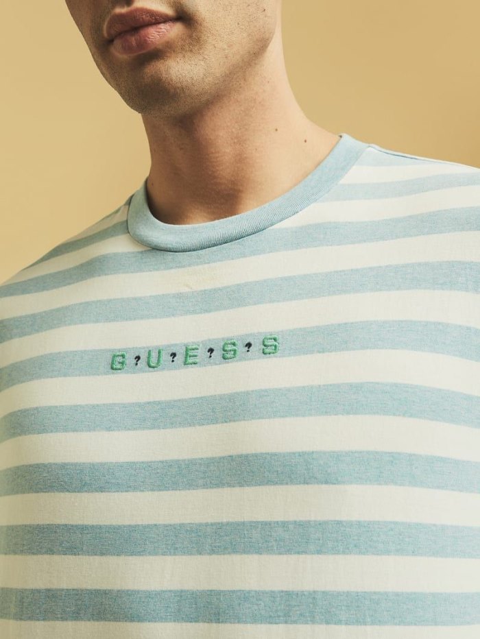 Camiseta Guess Striped Hombre Azules | SE-631385