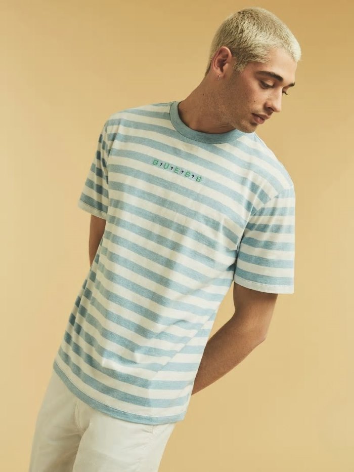 Camiseta Guess Striped Hombre Azules | SE-631385