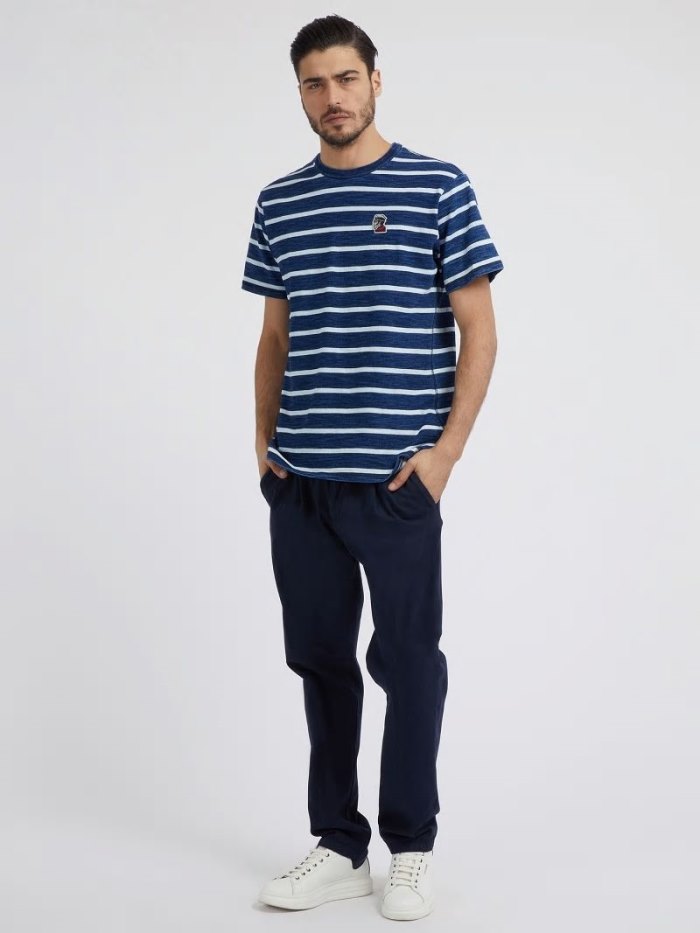 Camiseta Guess Striped Hombre Azules | SE-282330