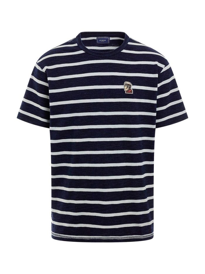 Camiseta Guess Striped Hombre Azules | SE-282330