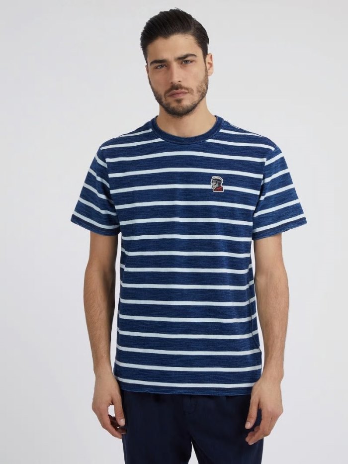 Camiseta Guess Striped Hombre Azules | SE-282330