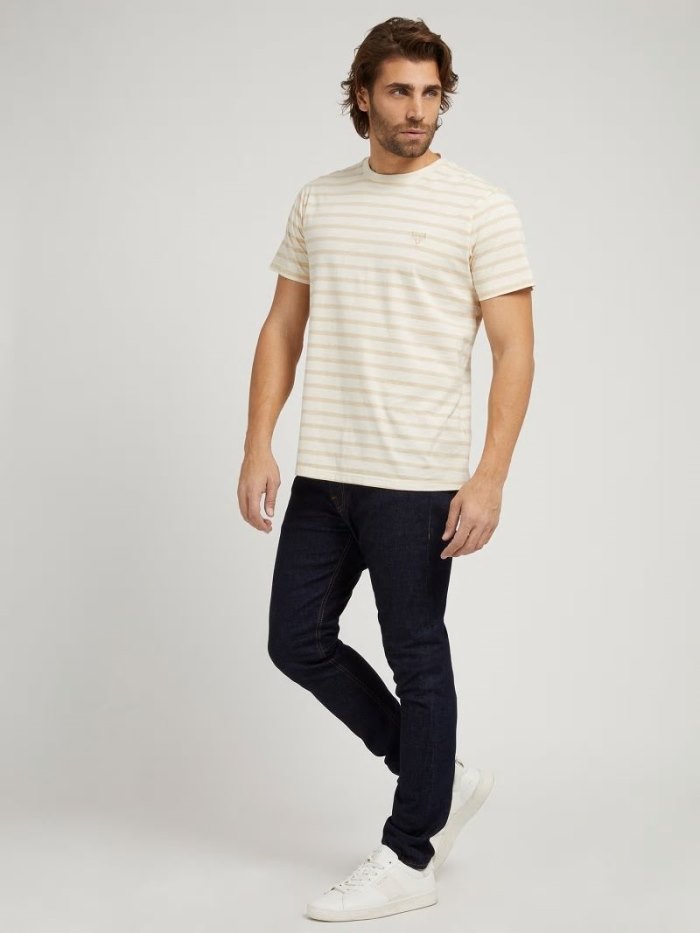 Camiseta Guess Striped Hombre Beige | SE-139999