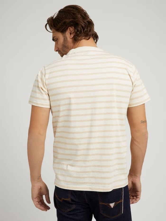 Camiseta Guess Striped Hombre Beige | SE-139999