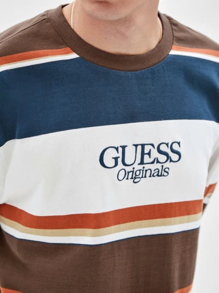 Camiseta Guess Striped Hombre Blancos | SE-304313