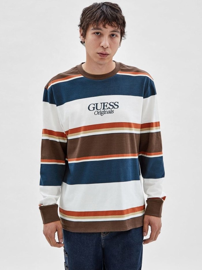 Camiseta Guess Striped Hombre Blancos | SE-304313