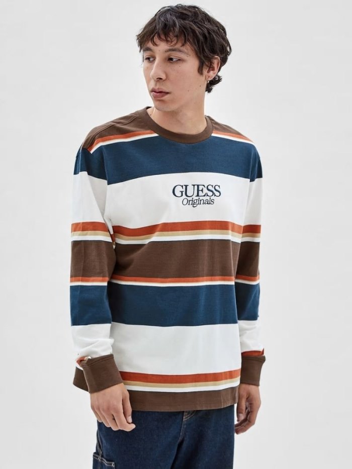 Camiseta Guess Striped Hombre Blancos | SE-304313