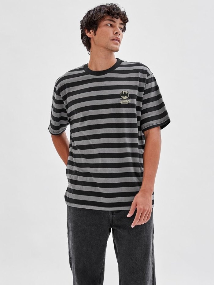 Camiseta Guess Striped Hombre Negros | SE-305100