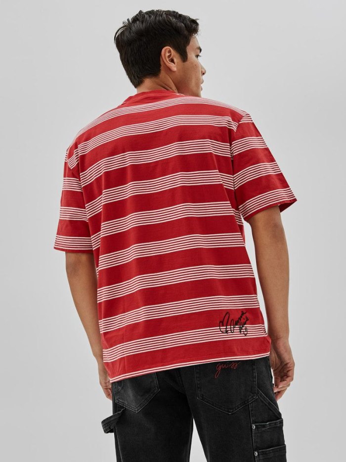 Camiseta Guess Striped Hombre Rojos | SE-231327