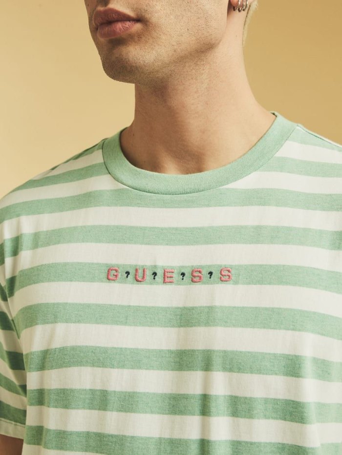 Camiseta Guess Striped Hombre Verdes | SE-564691