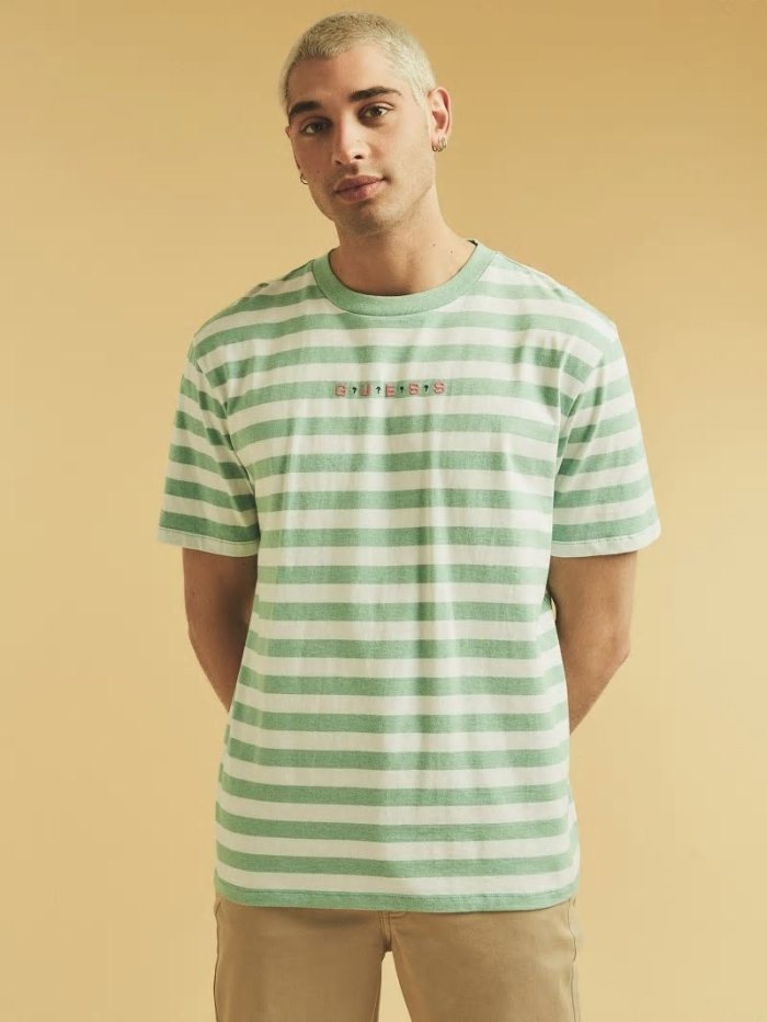 Camiseta Guess Striped Hombre Verdes | SE-564691