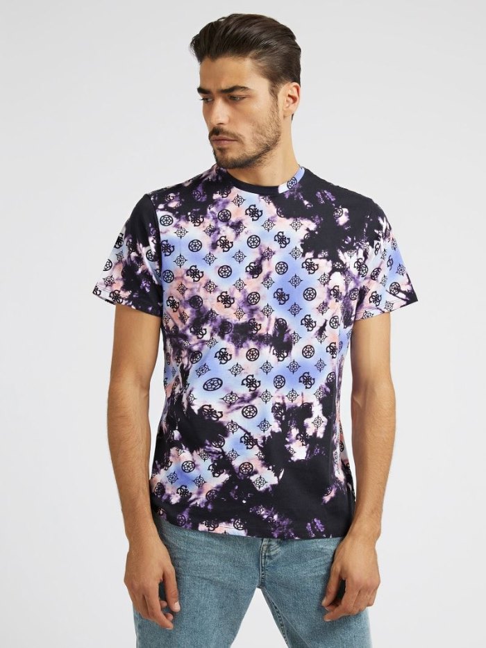 Camiseta Guess Tie-dye Logo Hombre Negros | SE-653295