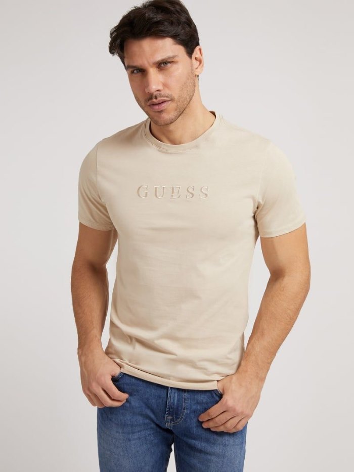 Camiseta Guess Tone-on-tone Logo Hombre Beige | SE-531893