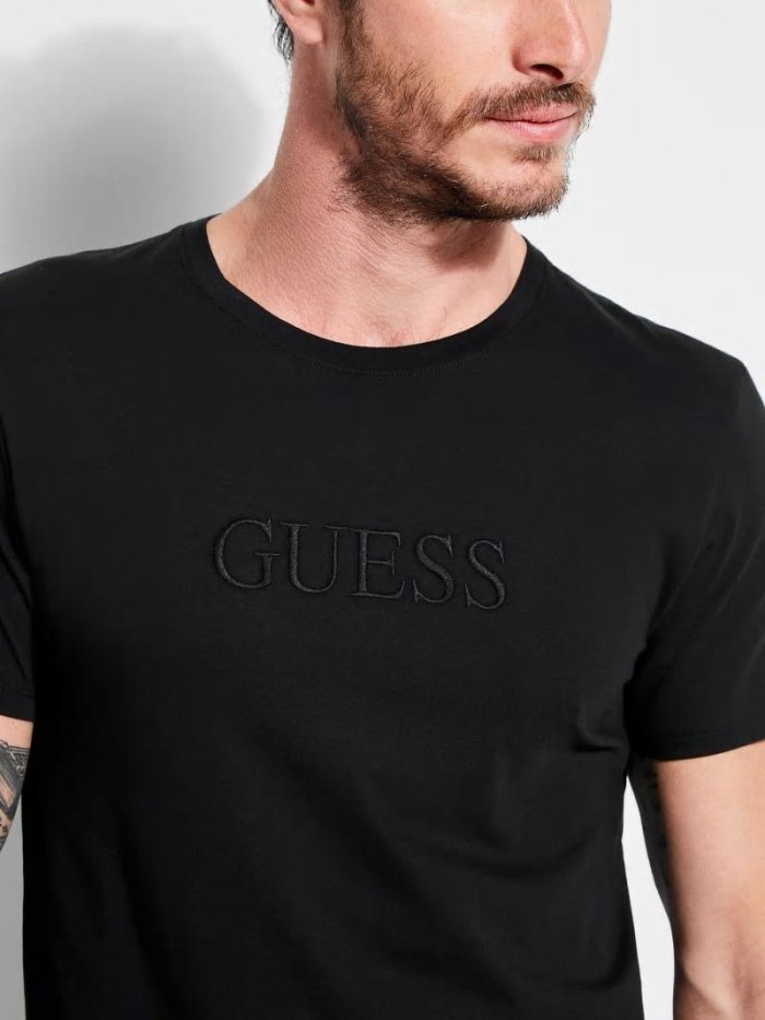 Camiseta Guess Tone-on-tone Logo Hombre Negros | SE-394703