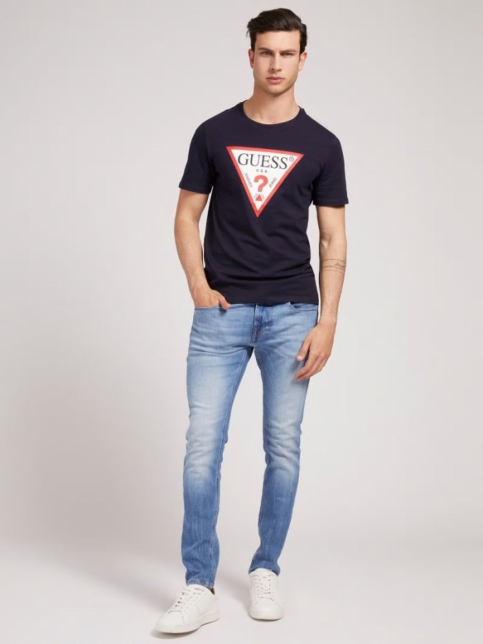 Camiseta Guess Triangle Logo Hombre Azules | SE-620668