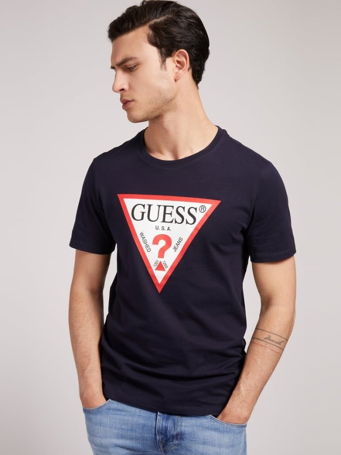 Camiseta Guess Triangle Logo Hombre Azules | SE-620668